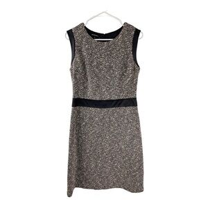 Lafayette 148‎ Sz 6 Tweed Leather Trim Sleeveless Knee Length Sheath Dress